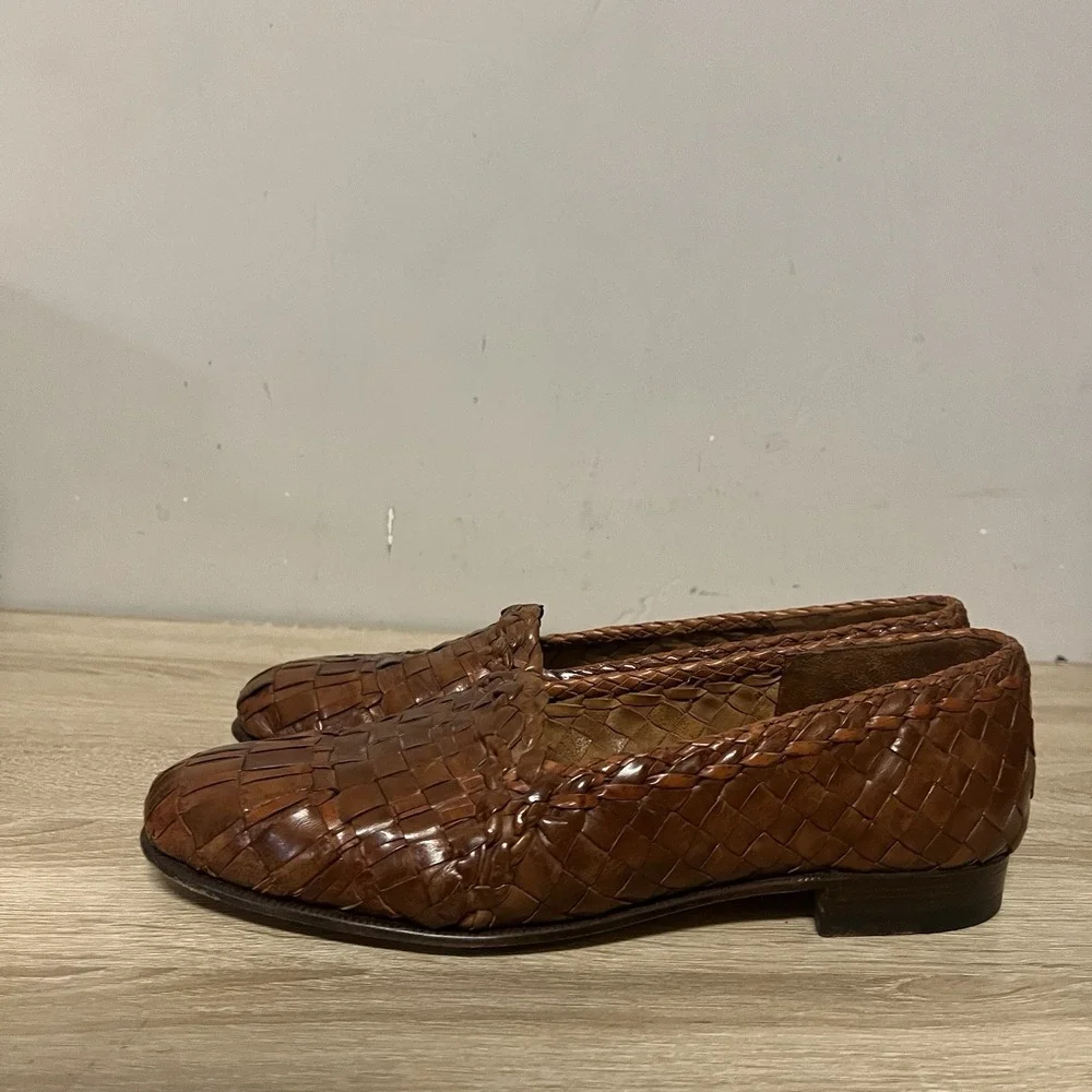 Moreschi Weaved Woven Leather Slip On Loafer Men's 9 Brown Italy 135050 012 AD
